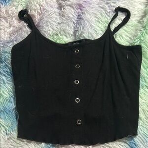 Ambiance Black Sleeveless Buttoned Crop Camisole